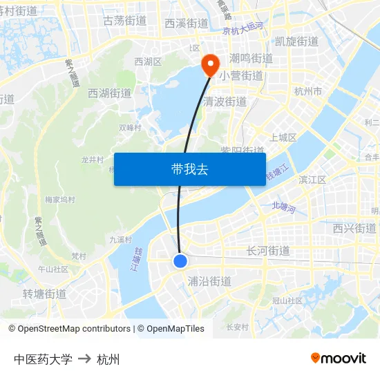 中医药大学 to 杭州 map