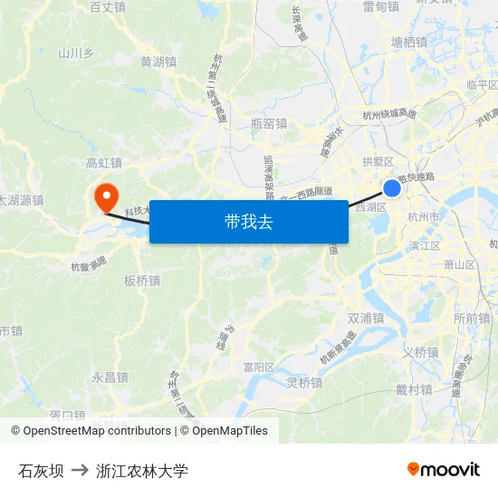 石灰坝 to 浙江农林大学 map