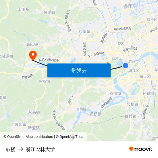 鼓楼 to 浙江农林大学 map