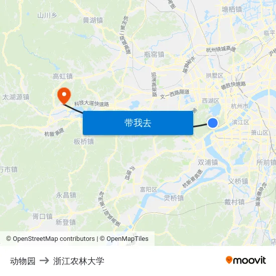 动物园 to 浙江农林大学 map