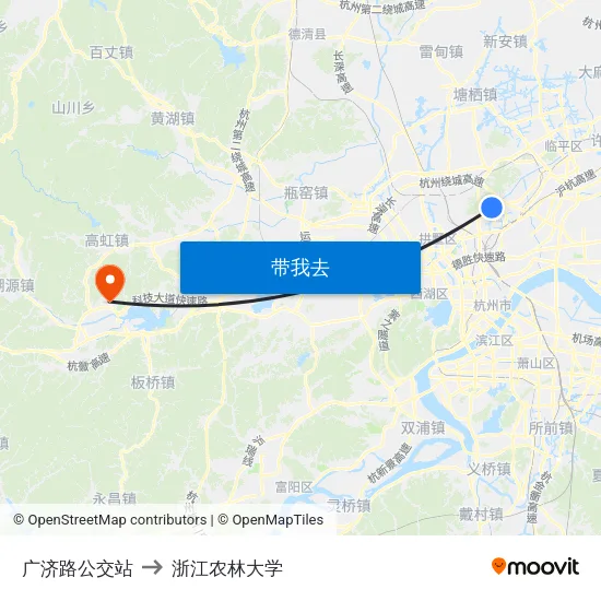 广济路公交站 to 浙江农林大学 map