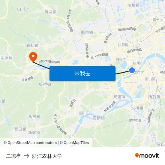 二凉亭 to 浙江农林大学 map