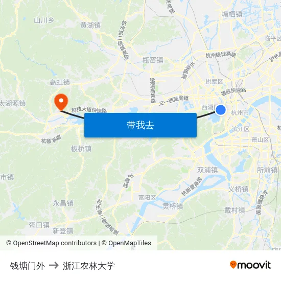 钱塘门外 to 浙江农林大学 map