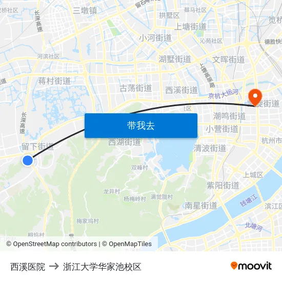 西溪医院 to 浙江大学华家池校区 map