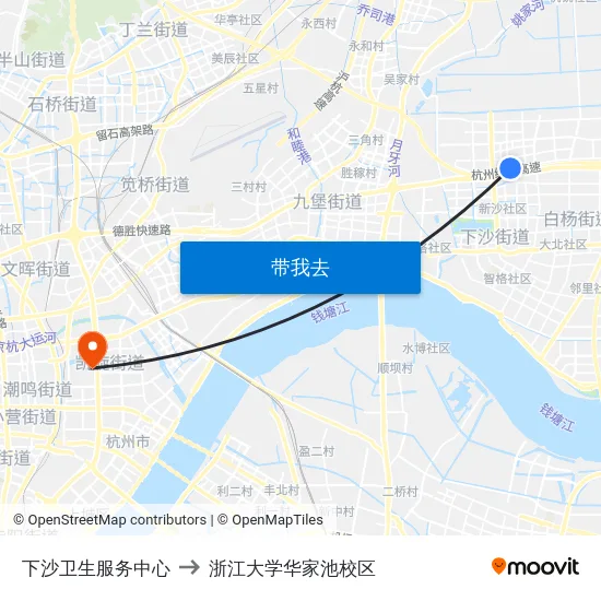 下沙卫生服务中心 to 浙江大学华家池校区 map