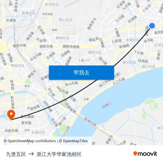 九堡五区 to 浙江大学华家池校区 map