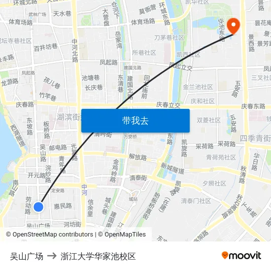 吴山广场 to 浙江大学华家池校区 map