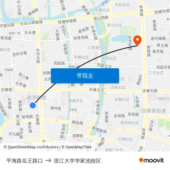 平海路岳王路口 to 浙江大学华家池校区 map