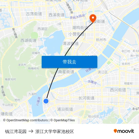 钱江湾花园 to 浙江大学华家池校区 map