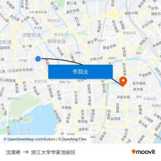 沈塘桥 to 浙江大学华家池校区 map