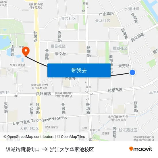 钱潮路塘潮街口 to 浙江大学华家池校区 map