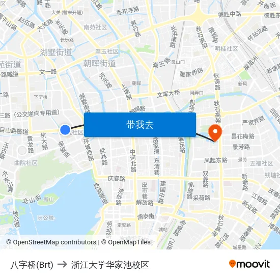八字桥(Brt) to 浙江大学华家池校区 map