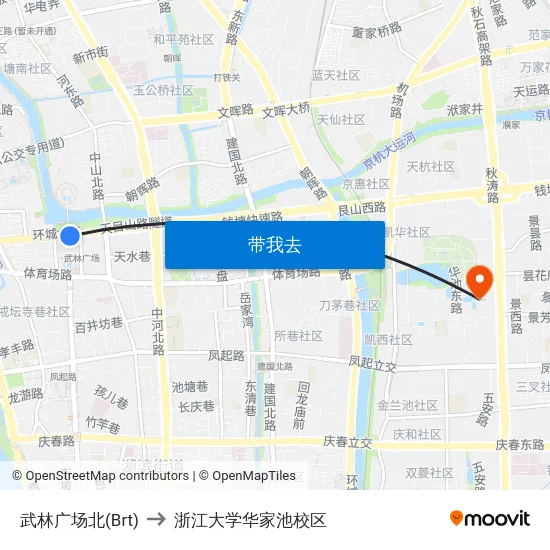 武林广场北(Brt) to 浙江大学华家池校区 map