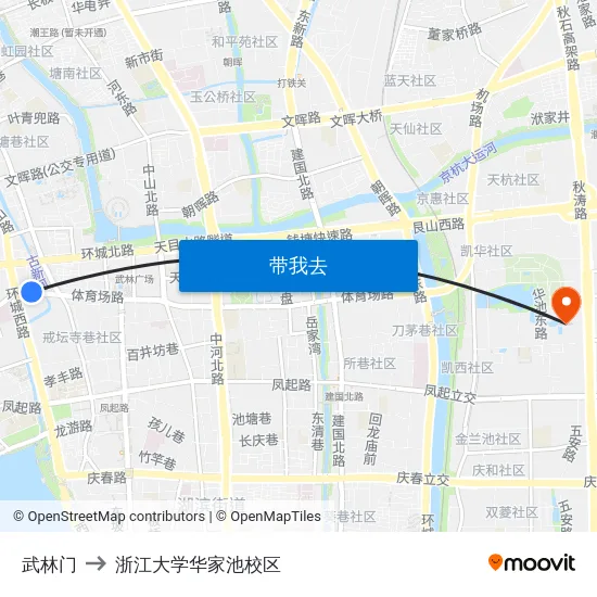 武林门 to 浙江大学华家池校区 map