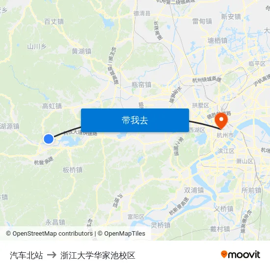 汽车北站 to 浙江大学华家池校区 map