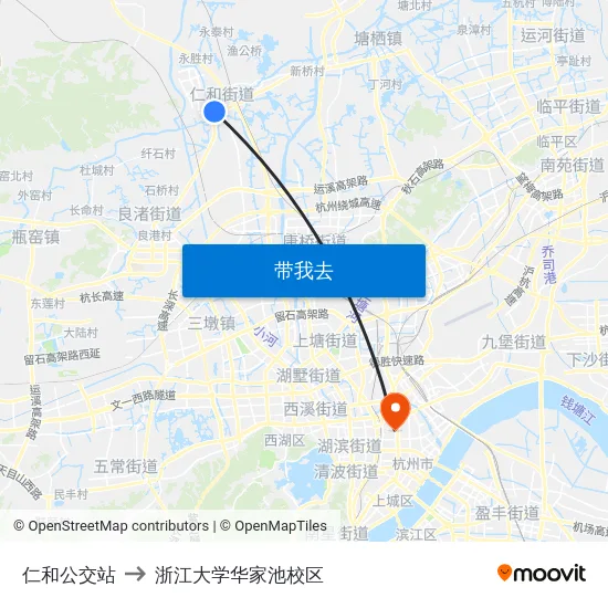 仁和公交站 to 浙江大学华家池校区 map