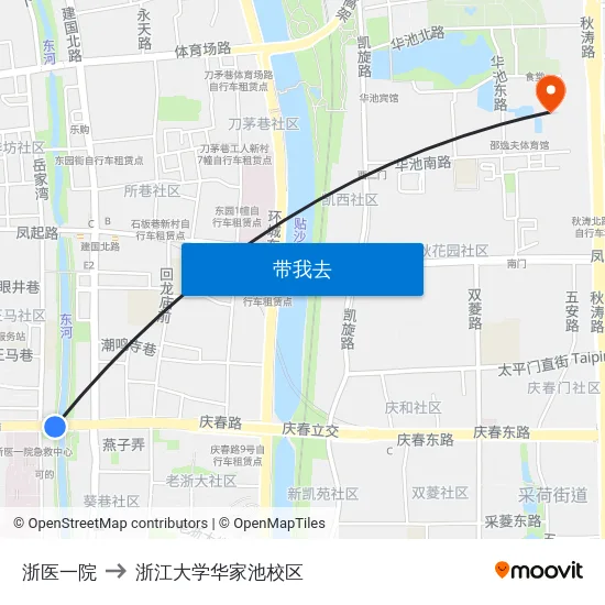 浙医一院 to 浙江大学华家池校区 map