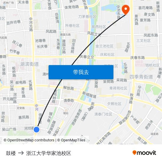 鼓楼 to 浙江大学华家池校区 map