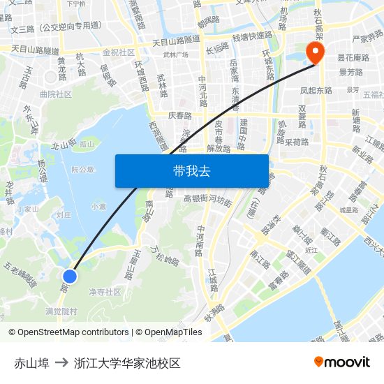 赤山埠 to 浙江大学华家池校区 map