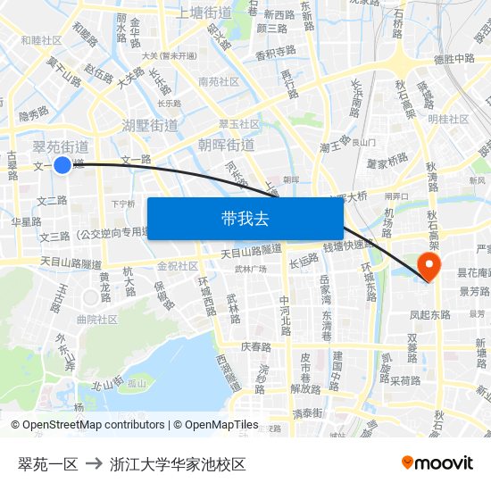 翠苑一区 to 浙江大学华家池校区 map