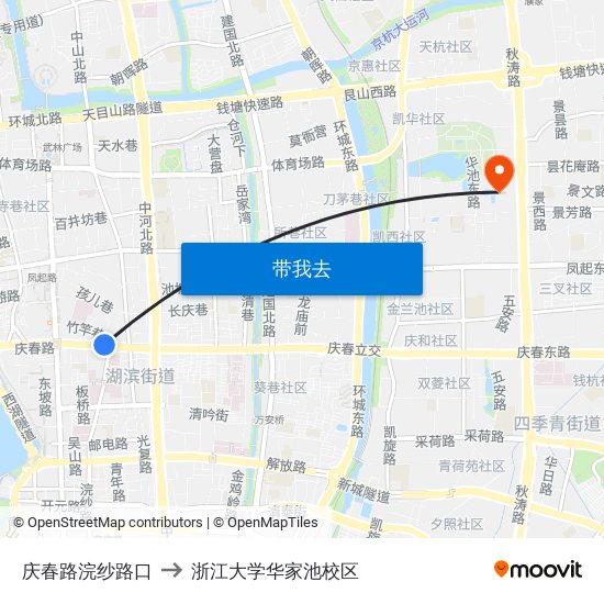 庆春路浣纱路口 to 浙江大学华家池校区 map