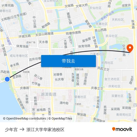 少年宫 to 浙江大学华家池校区 map