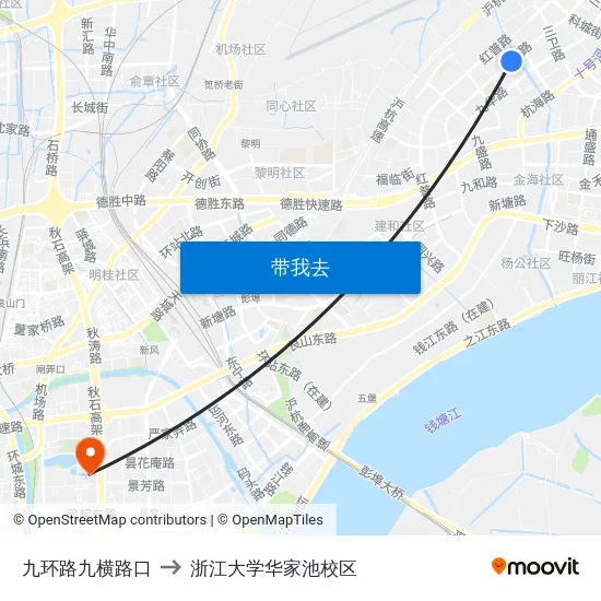 九环路九横路口 to 浙江大学华家池校区 map