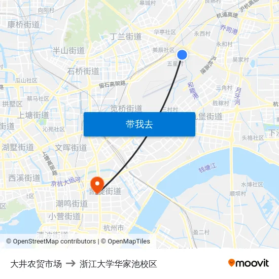 大井农贸市场 to 浙江大学华家池校区 map