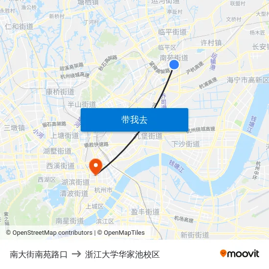 南大街南苑路口 to 浙江大学华家池校区 map