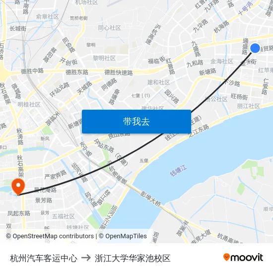 杭州汽车客运中心 to 浙江大学华家池校区 map