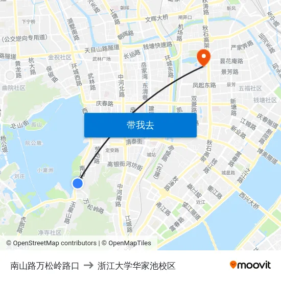 南山路万松岭路口 to 浙江大学华家池校区 map