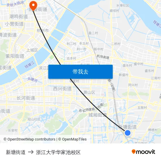 新塘街道 to 浙江大学华家池校区 map