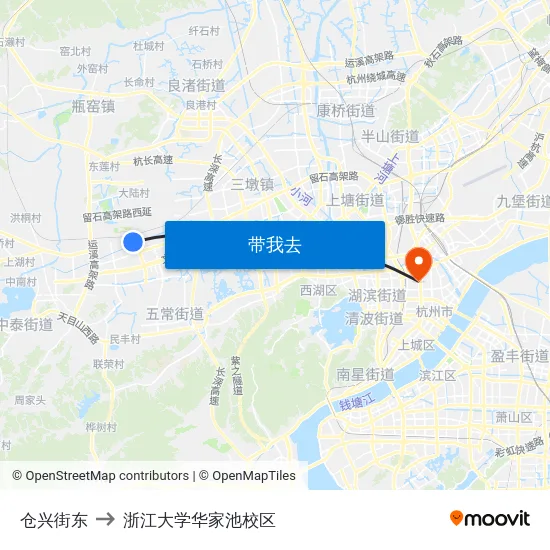 仓兴街东 to 浙江大学华家池校区 map