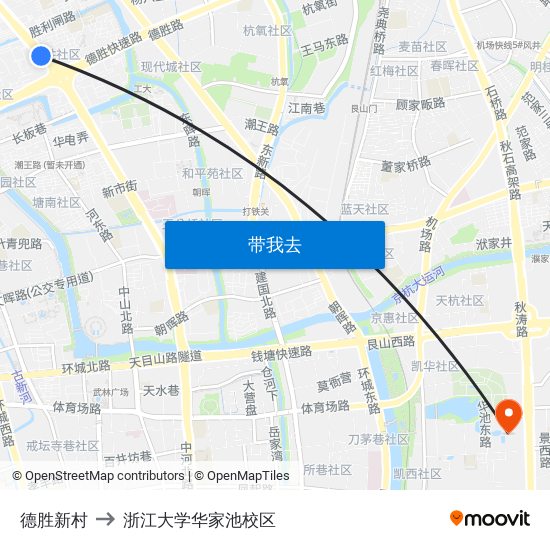 德胜新村 to 浙江大学华家池校区 map