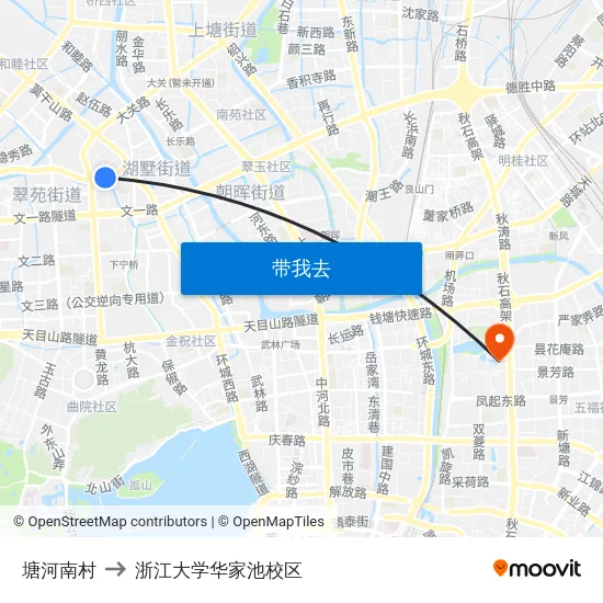 塘河南村 to 浙江大学华家池校区 map