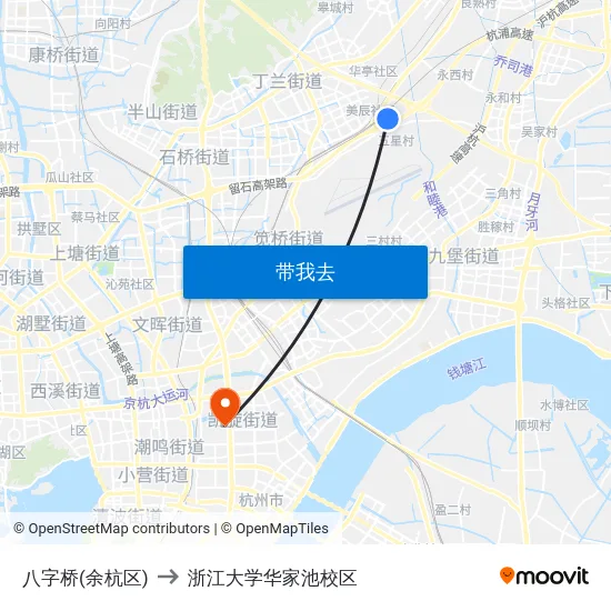 八字桥(余杭区) to 浙江大学华家池校区 map