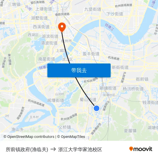 所前镇政府(渔临关) to 浙江大学华家池校区 map