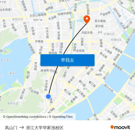 凤山门 to 浙江大学华家池校区 map