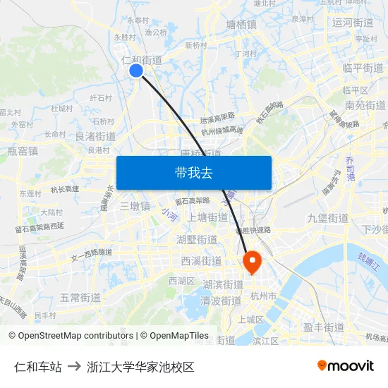 仁和车站 to 浙江大学华家池校区 map