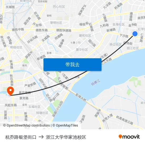 杭乔路银堡街口 to 浙江大学华家池校区 map