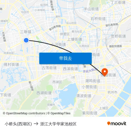 小桥头(西湖区) to 浙江大学华家池校区 map