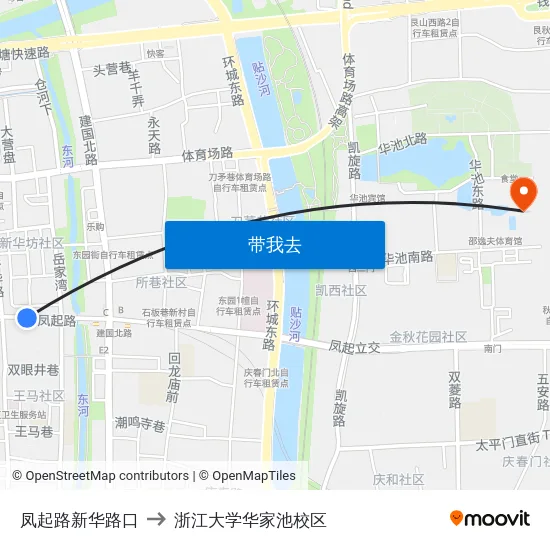 凤起路新华路口 to 浙江大学华家池校区 map