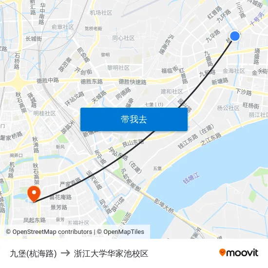 九堡(杭海路) to 浙江大学华家池校区 map