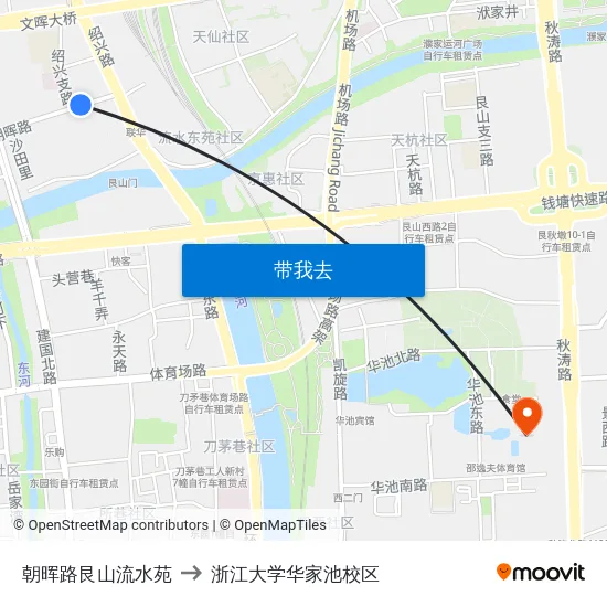 朝晖路艮山流水苑 to 浙江大学华家池校区 map
