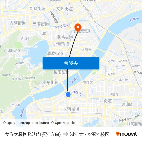 复兴大桥换乘站(往滨江方向) to 浙江大学华家池校区 map