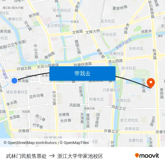 武林门民航售票处 to 浙江大学华家池校区 map