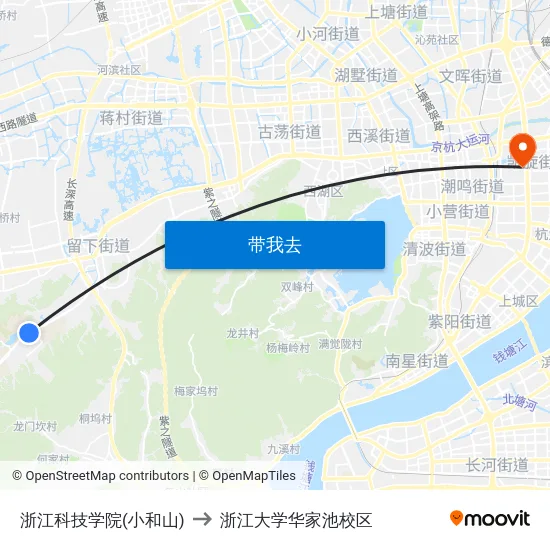 浙江科技学院(小和山) to 浙江大学华家池校区 map