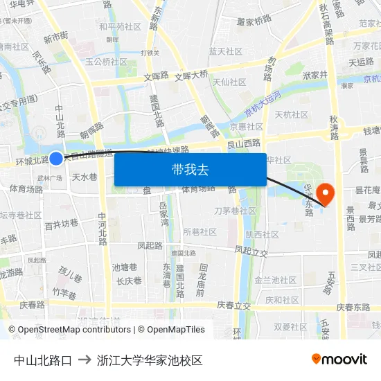 中山北路口 to 浙江大学华家池校区 map