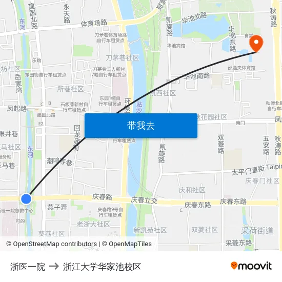 浙医一院 to 浙江大学华家池校区 map