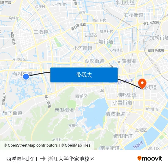 西溪湿地北门 to 浙江大学华家池校区 map